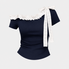 Navy Romance Lace Bow Top