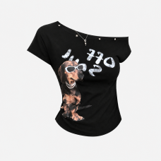 Women’s Black Graphic Slim Fit T-Shirt