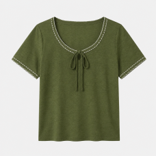 Women’s Green Embroidered Crop Top