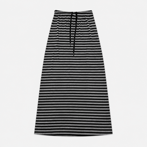 Women's Casual Black Stripe Maxi Skirt Soft Stretch