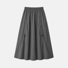 Women's Casual Gray Maxi Skirt Adjustable Drawstring Comfort