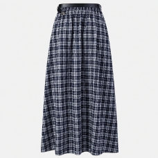 Women's Classic Navy Plaid Maxi Skirt Easy Fit
