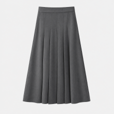Women's Minimalist Gray Pleated Maxi Skirt Elegant Flow