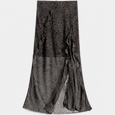 Women's Ruffle Brown Maxi Skirt Wild Print
